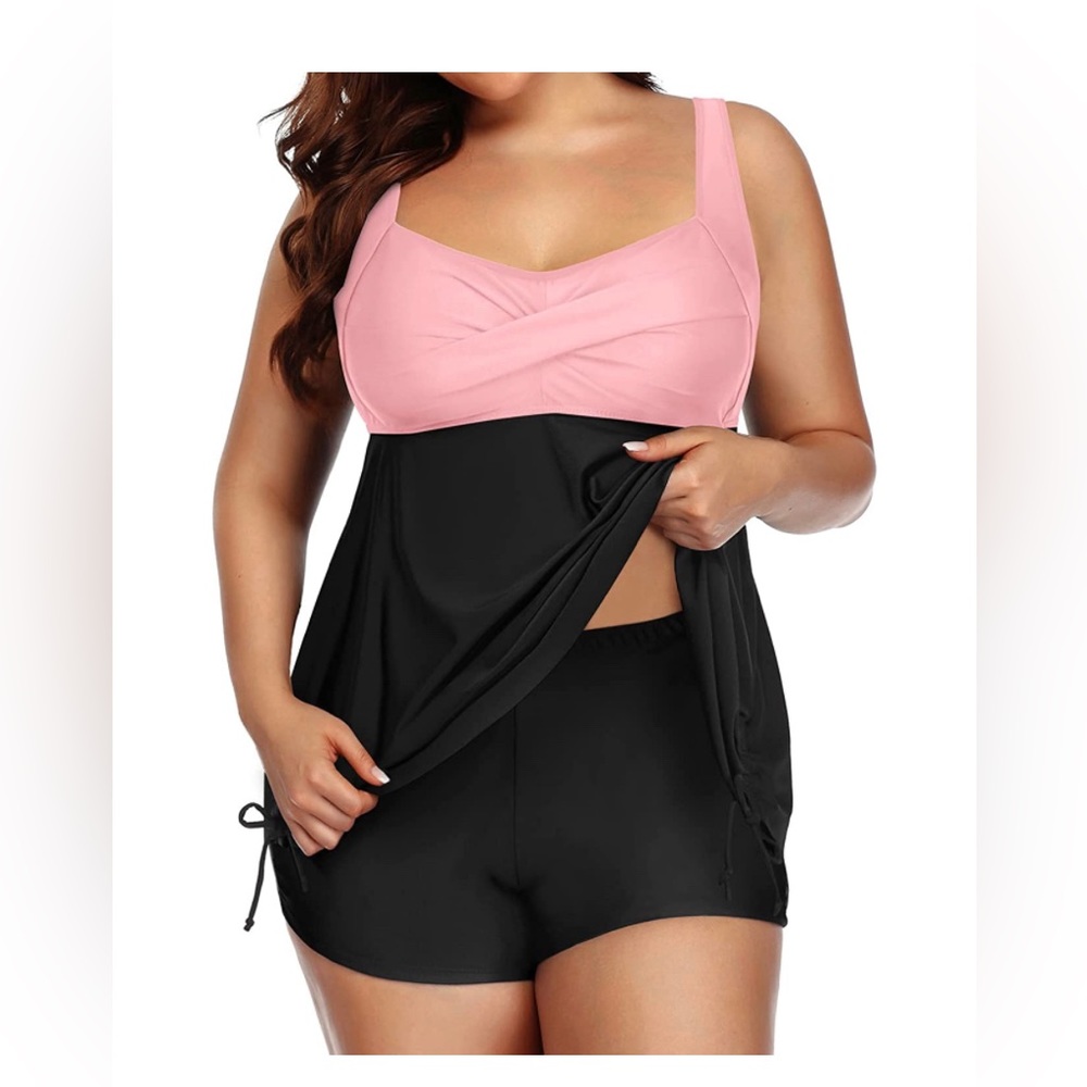 Aqua Eve Women Plus Size Tankini Swimsuit 2-Pc Swimdress Bathing Suits W/Shorts